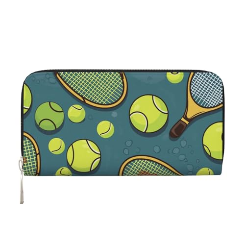 LHDGBNV Geldbörse aus PU-Leder für Damen und Mädchen, mit Reißverschluss, Kreditkartenhalter, Tennisschläger und Tennisbälle, lange Geldbörse, Clutch, wasserdicht, Reisehandtasche von LHDGBNV