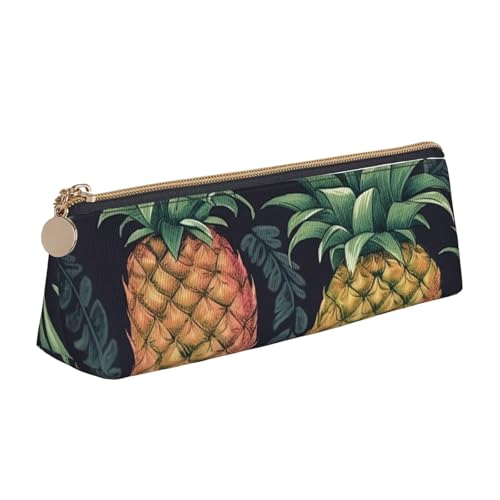 LHDGBNV Leder-Federmäppchen, stilvolles Federmäppchen, schlankes Federmäppchen mit Reißverschluss, Ananas, Kosmetiktasche, Make-up-Tasche für Arbeit, Büro von LHDGBNV