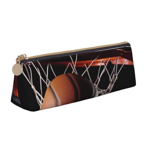 LHDGBNV Leder-Federmäppchen, stilvolles Federmäppchen, schlankes Federmäppchen mit Reißverschluss, Basketball-Kosmetik-Make-up-Tasche für Arbeit, Büro von LHDGBNV