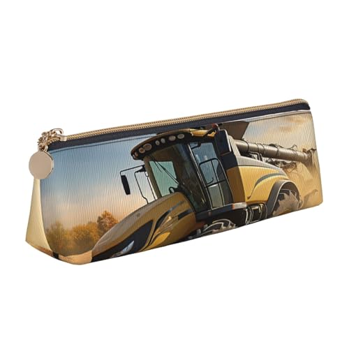 LHDGBNV Leder-Federmäppchen, stilvolles Federmäppchen, schlankes Federmäppchen mit Reißverschluss, Bauernhof-Traktor, Ernte, Kosmetiktasche für Arbeit, Büro von LHDGBNV
