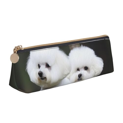 LHDGBNV Leder-Federmäppchen, stilvolles Federmäppchen, schlankes Federmäppchen mit Reißverschluss, Bichon Frisé, Kosmetiktasche, Make-up-Tasche für Arbeit, Büro von LHDGBNV