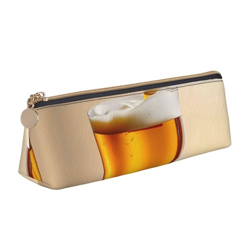 LHDGBNV Leder-Federmäppchen, stilvolles Federmäppchen, schlankes Federmäppchen mit Reißverschluss, Bierschaum-Kosmetiktasche für Arbeit, Büro von LHDGBNV