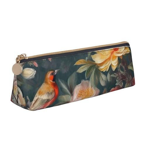 LHDGBNV Leder-Federmäppchen, stilvolles Federmäppchen, schlankes Federmäppchen mit Reißverschluss, Blumen, Vögel, Kosmetiktasche für Arbeit, Büro von LHDGBNV