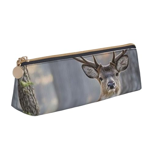 LHDGBNV Leder-Federmäppchen, stilvolles Federmäppchen, schlankes Federmäppchen mit Reißverschluss, Camouflage-Hirsch-Kosmetik-Make-up-Tasche für Arbeit und Büro von LHDGBNV