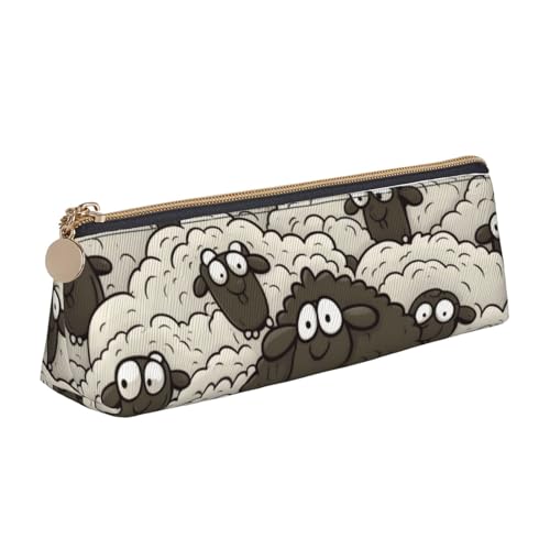 LHDGBNV Leder-Federmäppchen, stilvolles Federmäppchen, schlankes Federmäppchen mit Reißverschluss, Cartoon-Design, schwarz-weißes Schaf, Kosmetiktasche für Arbeit, Büro von LHDGBNV