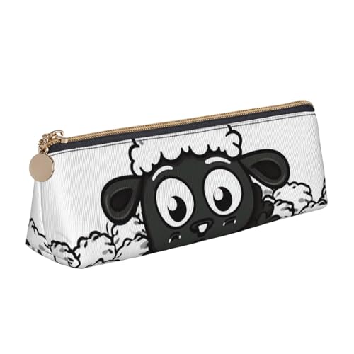 LHDGBNV Leder-Federmäppchen, stilvolles Federmäppchen, schlankes Federmäppchen mit Reißverschluss, Cartoon-Design, schwarz-weißes Schaf, Kosmetiktasche für Arbeit, Büro von LHDGBNV
