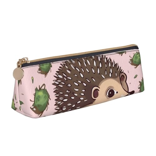LHDGBNV Leder-Federmäppchen, stilvolles Federmäppchen, schlankes Federmäppchen mit Reißverschluss, Cartoon-Igel, Kosmetiktasche für Arbeit, Büro von LHDGBNV