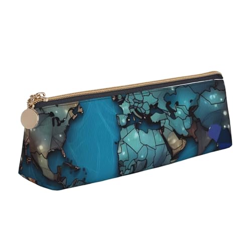 LHDGBNV Leder-Federmäppchen, stilvolles Federmäppchen, schlankes Federmäppchen mit Reißverschluss, Cartoon-Karte, Kosmetiktasche für Arbeit, Büro von LHDGBNV