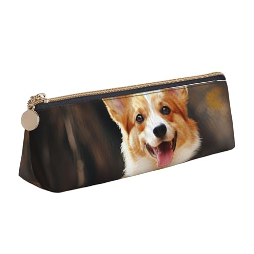 LHDGBNV Leder-Federmäppchen, stilvolles Federmäppchen, schlankes Federmäppchen mit Reißverschluss, Corgi-Hunde-Kosmetik-Make-up-Tasche für Arbeit und Büro von LHDGBNV