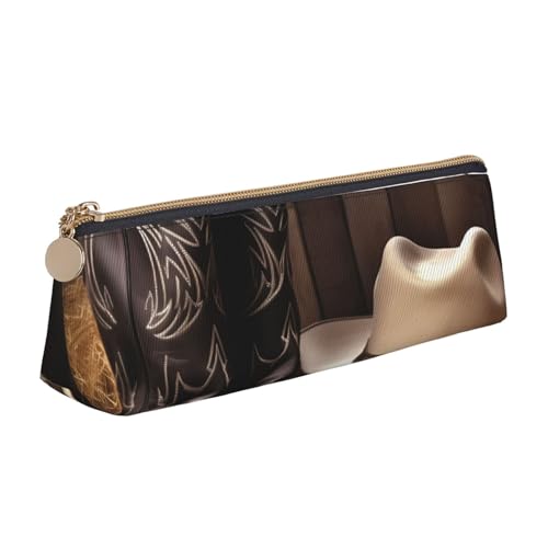 LHDGBNV Leder-Federmäppchen, stilvolles Federmäppchen, schlankes Federmäppchen mit Reißverschluss, Cowboy-Hut, Westernstiefel, Kosmetiktasche, Make-up-Tasche für Arbeit, Büro von LHDGBNV