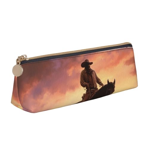 LHDGBNV Leder-Federmäppchen, stilvolles Federmäppchen, schlankes Federmäppchen mit Reißverschluss, Cowboy-West-Kosmetiktasche für Arbeit, Büro von LHDGBNV