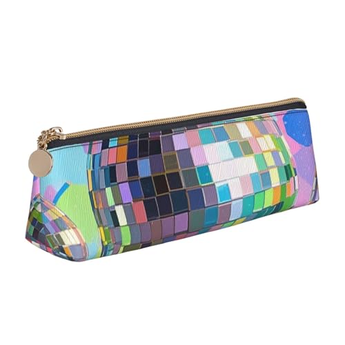 LHDGBNV Leder-Federmäppchen, stilvolles Federmäppchen, schlankes Federmäppchen mit Reißverschluss, Discokugel-Muster, Kosmetiktasche, Make-up-Tasche für Arbeit, Büro von LHDGBNV