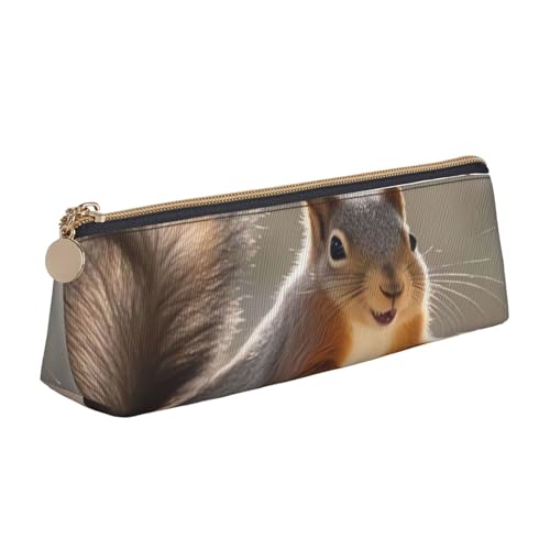 LHDGBNV Leder-Federmäppchen, stilvolles Federmäppchen, schlankes Federmäppchen mit Reißverschluss, Eichhörnchen, Kosmetiktasche, Make-up-Tasche für Arbeit, Büro von LHDGBNV
