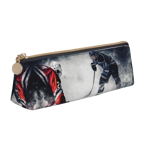 LHDGBNV Leder-Federmäppchen, stilvolles Federmäppchen, schlankes Federmäppchen mit Reißverschluss, Eishockey-Kunst, Kosmetiktasche, Make-up-Tasche für Arbeit, Büro von LHDGBNV
