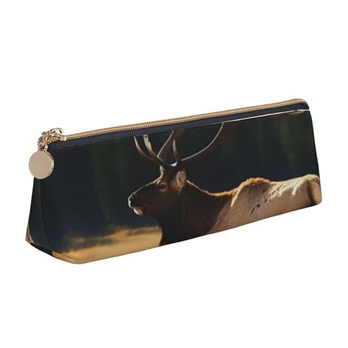 LHDGBNV Leder-Federmäppchen, stilvolles Federmäppchen, schlankes Federmäppchen mit Reißverschluss, Elch auf der Wiese, Kosmetiktasche für Arbeit, Büro von LHDGBNV