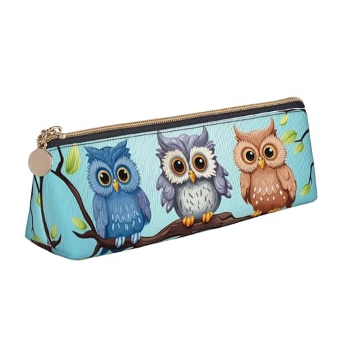 LHDGBNV Leder-Federmäppchen, stilvolles Federmäppchen, schlankes Federmäppchen mit Reißverschluss, Eulen auf einem Ast, Kosmetiktasche für Arbeit, Büro von LHDGBNV