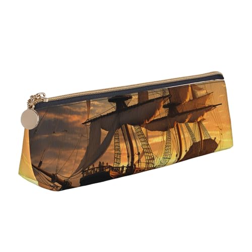 LHDGBNV Leder-Federmäppchen, stilvolles Federmäppchen, schlankes Federmäppchen mit Reißverschluss, Fantasie-Piratenschiff, Kosmetiktasche für Arbeit, Büro von LHDGBNV
