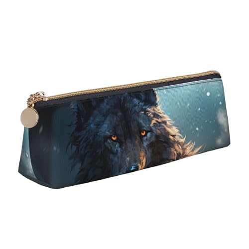 LHDGBNV Leder-Federmäppchen, stilvolles Federmäppchen, schlankes Federmäppchen mit Reißverschluss, Fantasy-Wolf, Kosmetiktasche, Make-up-Tasche für Arbeit, Büro von LHDGBNV