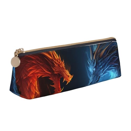 LHDGBNV Leder-Federmäppchen, stilvolles Federmäppchen, schlankes Federmäppchen mit Reißverschluss, Feuer- und Eisdrachen, Kosmetiktasche für Arbeit, Büro von LHDGBNV