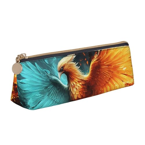 LHDGBNV Leder-Federmäppchen, stilvolles Federmäppchen, schlankes Federmäppchen mit Reißverschluss, Feuer- und Wasser-Phönix-Kosmetik-/Make-up-Tasche für Arbeit, Büro von LHDGBNV