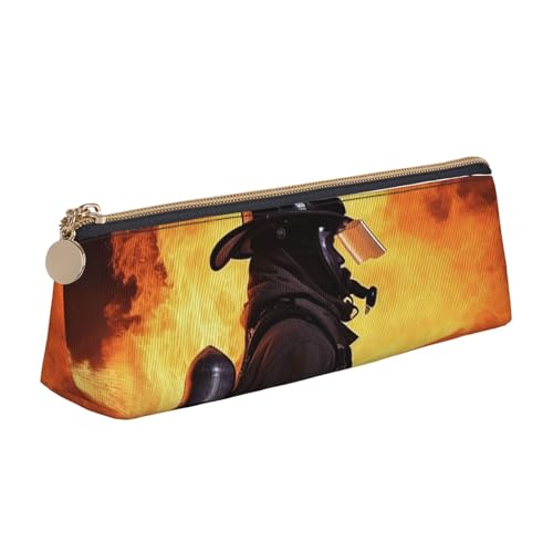 LHDGBNV Leder-Federmäppchen, stilvolles Federmäppchen, schlankes Federmäppchen mit Reißverschluss, Feuerwehrmann, Feuerwehrmann, Flamme, Kosmetiktasche für Arbeit, Büro von LHDGBNV