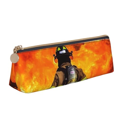 LHDGBNV Leder-Federmäppchen, stilvolles Federmäppchen, schlankes Federmäppchen mit Reißverschluss, Feuerwehrmann, Feuerwehrmann, Flamme, Kosmetiktasche für Arbeit, Büro von LHDGBNV