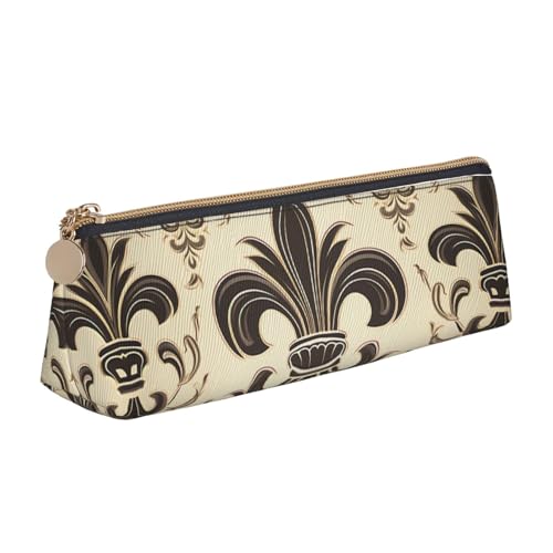 LHDGBNV Leder-Federmäppchen, stilvolles Federmäppchen, schlankes Federmäppchen mit Reißverschluss, Fleur-De-Lis und Mantelarme, Kosmetiktasche, Make-up-Tasche für Arbeit, Büro von LHDGBNV
