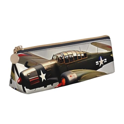 LHDGBNV Leder-Federmäppchen, stilvolles Federmäppchen, schlankes Federmäppchen mit Reißverschluss, Flugzeug-Kosmetiktasche, Make-up-Tasche für Arbeit, Büro von LHDGBNV