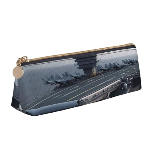 LHDGBNV Leder-Federmäppchen, stilvolles Federmäppchen, schlankes Federmäppchen mit Reißverschluss, Flugzeugträger, Kosmetiktasche, Make-up-Tasche für Arbeit, Büro von LHDGBNV