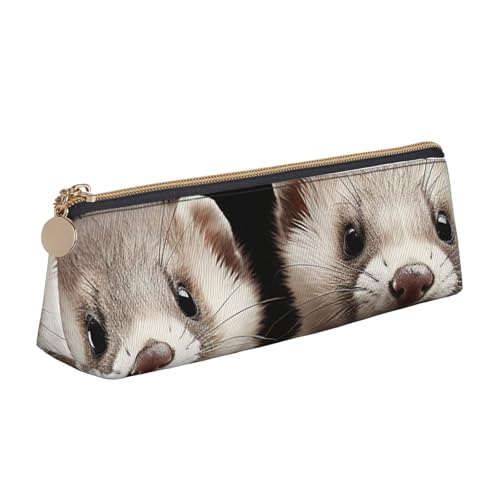 LHDGBNV Leder-Federmäppchen, stilvolles Federmäppchen, schlankes Federmäppchen mit Reißverschluss, Frettchen, Kosmetiktasche, Make-up-Tasche für Arbeit und Büro von LHDGBNV