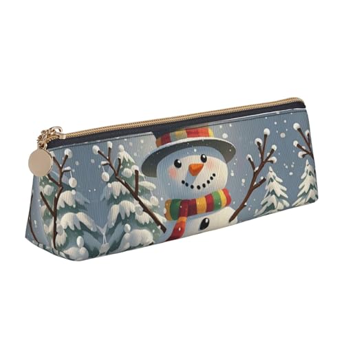 LHDGBNV Leder-Federmäppchen, stilvolles Federmäppchen, schlankes Federmäppchen mit Reißverschluss, Frohe Weihnachten, Schneemann, Kosmetiktasche für Arbeit, Büro von LHDGBNV