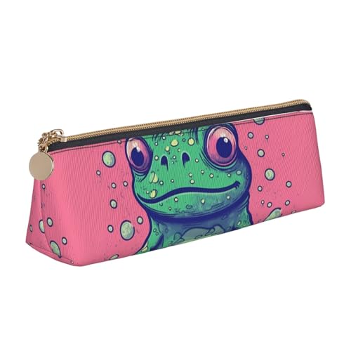 LHDGBNV Leder-Federmäppchen, stilvolles Federmäppchen, schlankes Federmäppchen mit Reißverschluss, Frosch, der auf die Flasche starrt, Kosmetiktasche, Make-up-Tasche für Arbeit, Büro von LHDGBNV