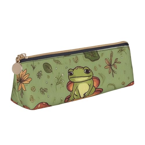 LHDGBNV Leder-Federmäppchen, stilvolles Federmäppchen, schlankes Federmäppchen mit Reißverschluss, Frosche und Pilze, Kosmetiktasche für Arbeit, Büro von LHDGBNV