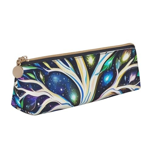 LHDGBNV Leder-Federmäppchen, stilvolles Federmäppchen, schlankes Federmäppchen mit Reißverschluss, Galaxie-Baum, Kosmetiktasche für Arbeit, Büro von LHDGBNV