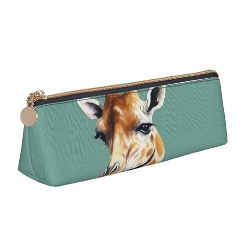 LHDGBNV Leder-Federmäppchen, stilvolles Federmäppchen, schlankes Federmäppchen mit Reißverschluss, Giraffe mit Blumen, Kosmetiktasche für Arbeit, Büro von LHDGBNV