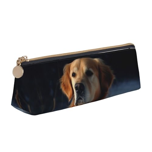 LHDGBNV Leder-Federmäppchen, stilvolles Federmäppchen, schlankes Federmäppchen mit Reißverschluss, Golden Retriever, Kosmetiktasche, Make-up-Tasche für Arbeit, Büro von LHDGBNV