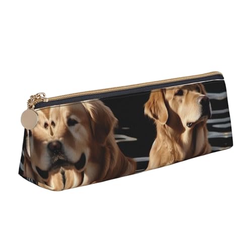 LHDGBNV Leder-Federmäppchen, stilvolles Federmäppchen, schlankes Federmäppchen mit Reißverschluss, Golden Retriever, Kosmetiktasche, Make-up-Tasche für Arbeit, Büro von LHDGBNV