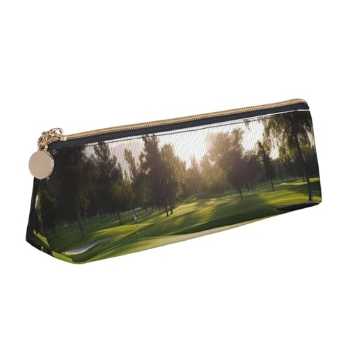 LHDGBNV Leder-Federmäppchen, stilvolles Federmäppchen, schlankes Federmäppchen mit Reißverschluss, Golfplatz, Kosmetiktasche, Make-up-Tasche für Arbeit, Büro von LHDGBNV