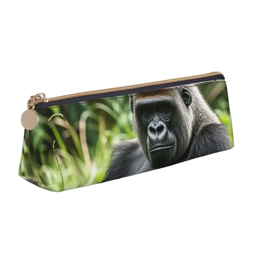 LHDGBNV Leder-Federmäppchen, stilvolles Federmäppchen, schlankes Federmäppchen mit Reißverschluss, Gorilla im Gras, Kosmetiktasche für Arbeit, Büro von LHDGBNV