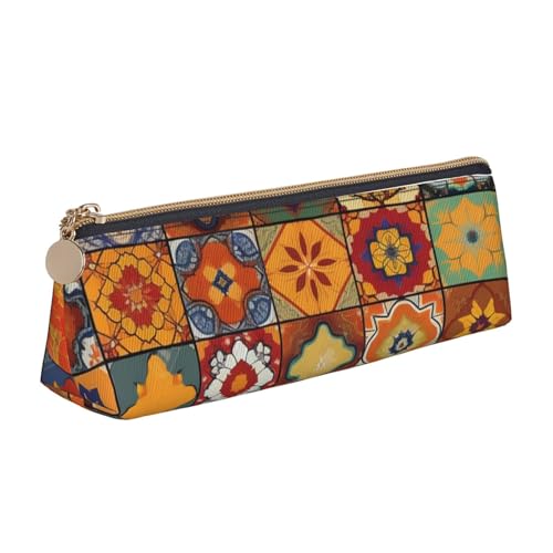 LHDGBNV Leder-Federmäppchen, stilvolles Federmäppchen, schlankes Federmäppchen mit Reißverschluss, Gruppe marokkanischer geometrischer Kosmetiktasche, Make-up-Tasche für Arbeit, Büro von LHDGBNV