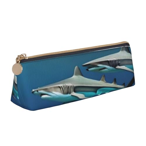 LHDGBNV Leder-Federmäppchen, stilvolles Federmäppchen, schlankes Federmäppchen mit Reißverschluss, Hammerkopf, Haie, Kosmetiktasche für Arbeit, Büro von LHDGBNV