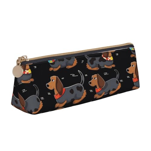 LHDGBNV Leder-Federmäppchen, stilvolles Federmäppchen, schlankes Federmäppchen mit Reißverschluss, I Love My Dog Dackel, Kosmetiktasche für Arbeit, Büro von LHDGBNV