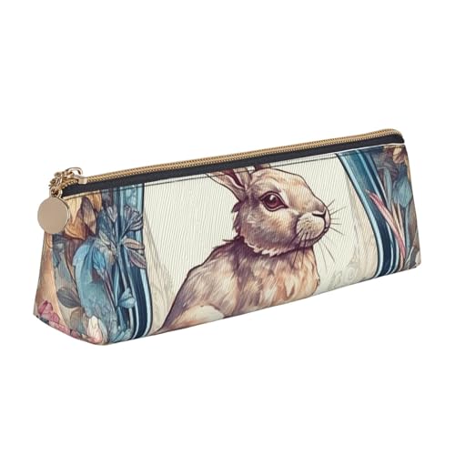 LHDGBNV Leder-Federmäppchen, stilvolles Federmäppchen, schlankes Federmäppchen mit Reißverschluss, Kaninchen-im Rahmen, Kosmetiktasche, Make-up-Tasche für Arbeit, Büro von LHDGBNV