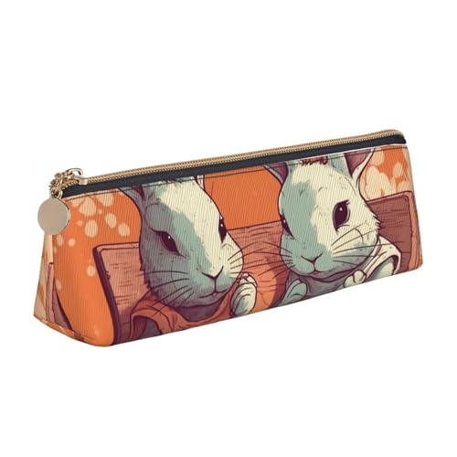LHDGBNV Leder-Federmäppchen, stilvolles Federmäppchen, schlankes Federmäppchen mit Reißverschluss, Kaninchen und Tasse, Kosmetiktasche für Arbeit, Büro von LHDGBNV