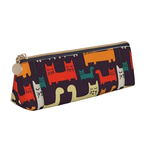 LHDGBNV Leder-Federmäppchen, stilvolles Federmäppchen, schlankes Federmäppchen mit Reißverschluss, Katzen-Illustration, Kosmetiktasche, Make-up-Tasche für Arbeit, Büro von LHDGBNV