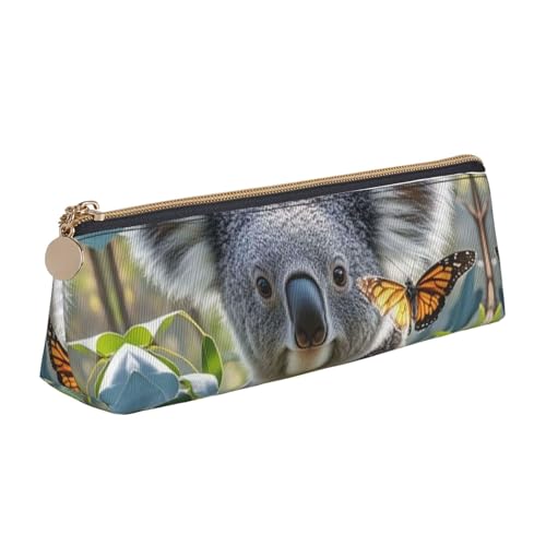 LHDGBNV Leder-Federmäppchen, stilvolles Federmäppchen, schlankes Federmäppchen mit Reißverschluss, Koala und Schmetterling, Kosmetiktasche für Arbeit, Büro von LHDGBNV