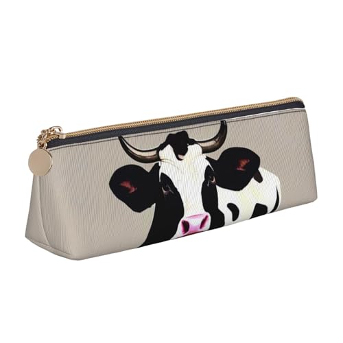 LHDGBNV Leder-Federmäppchen, stilvolles Federmäppchen, schlankes Federmäppchen mit Reißverschluss, Kuh, schwarze Punkte, Kosmetiktasche, Make-up-Tasche für Arbeit, Büro von LHDGBNV