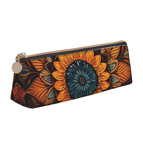 LHDGBNV Leder-Federmäppchen, stilvolles Federmäppchen, schlankes Federmäppchen mit Reißverschluss, Mandala-Kosmetik-Make-up-Tasche für Arbeit und Büro von LHDGBNV