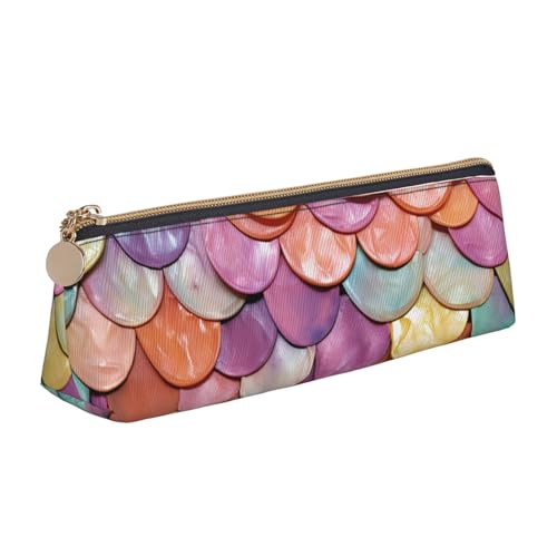 LHDGBNV Leder-Federmäppchen, stilvolles Federmäppchen, schlankes Federmäppchen mit Reißverschluss, Meerjungfrauenschuppen, Hintergrund, Kosmetiktasche, Make-up-Tasche für Arbeit, Büro von LHDGBNV