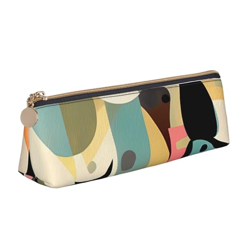 LHDGBNV Leder-Federmäppchen, stilvolles Federmäppchen, schlankes Federmäppchen mit Reißverschluss, Mitte des Jahrhunderts, moderne Kunst, Katze, Kosmetiktasche, Make-up-Tasche für Arbeit, Büro von LHDGBNV